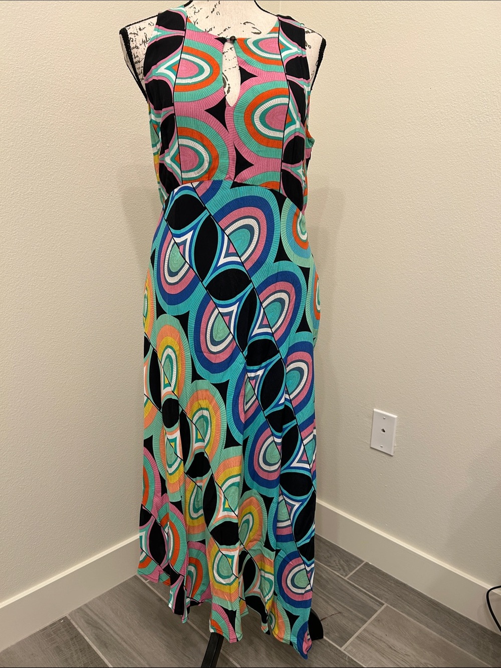 Anthropologie Asymmetrical Multicolor Geometric Maxi Dress